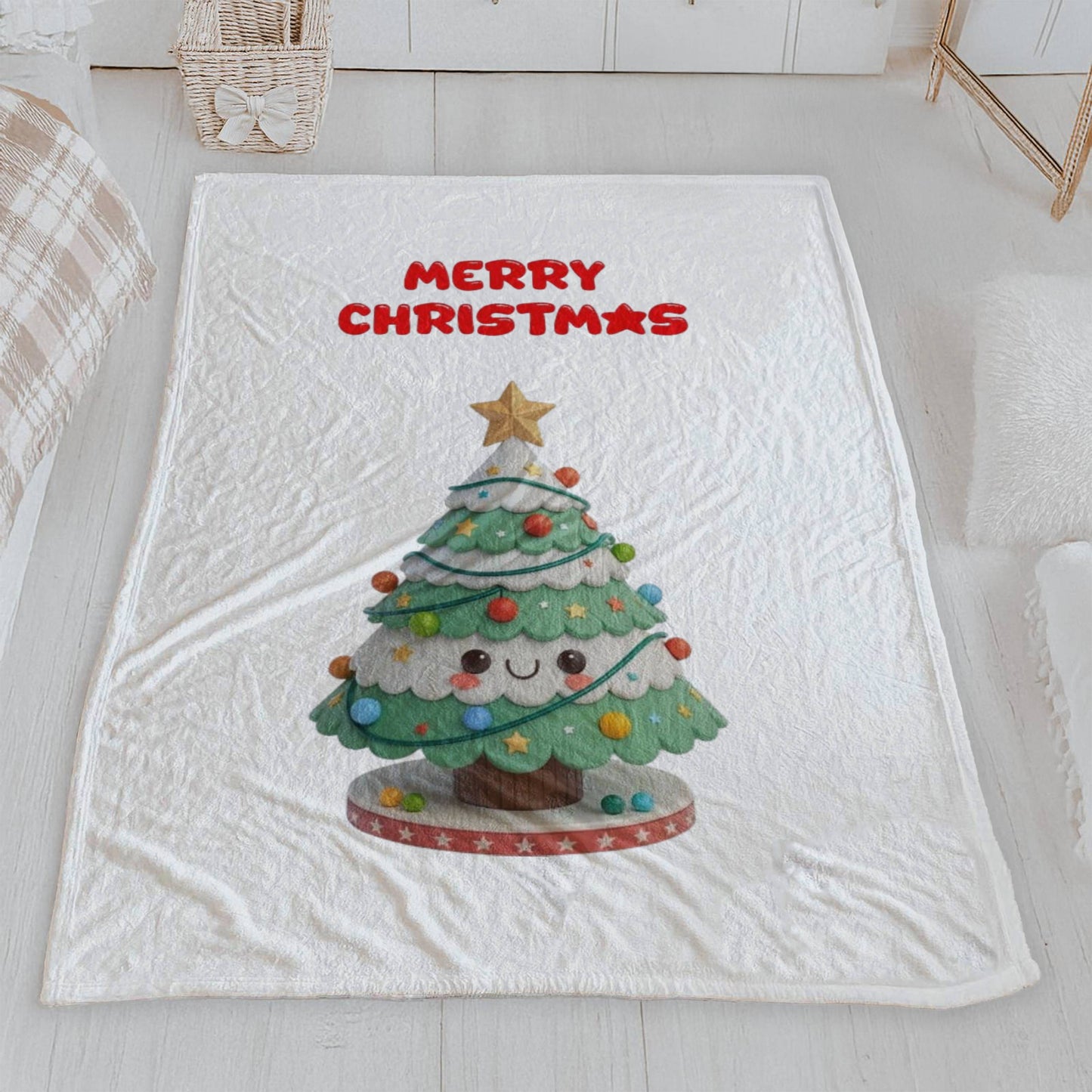 Cute Cartoon Christmas Tree Velveteen Blanket