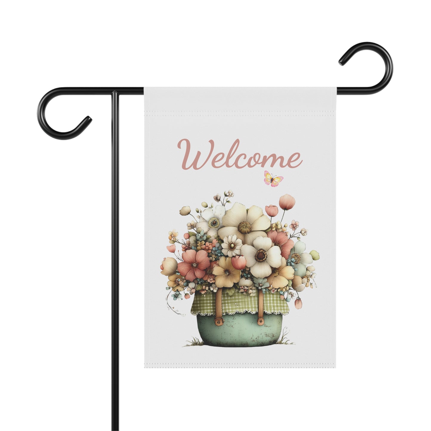 Welcome Floral Basket Garden Flag