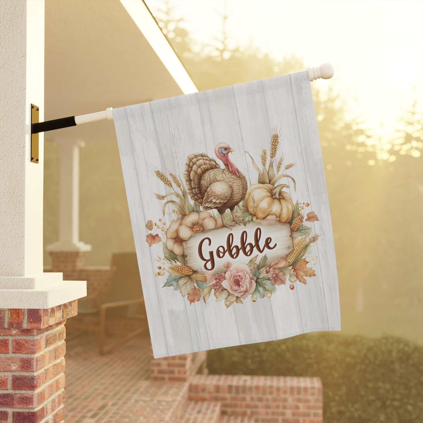 Gobble Turkey Thanksgiving Garden Flag