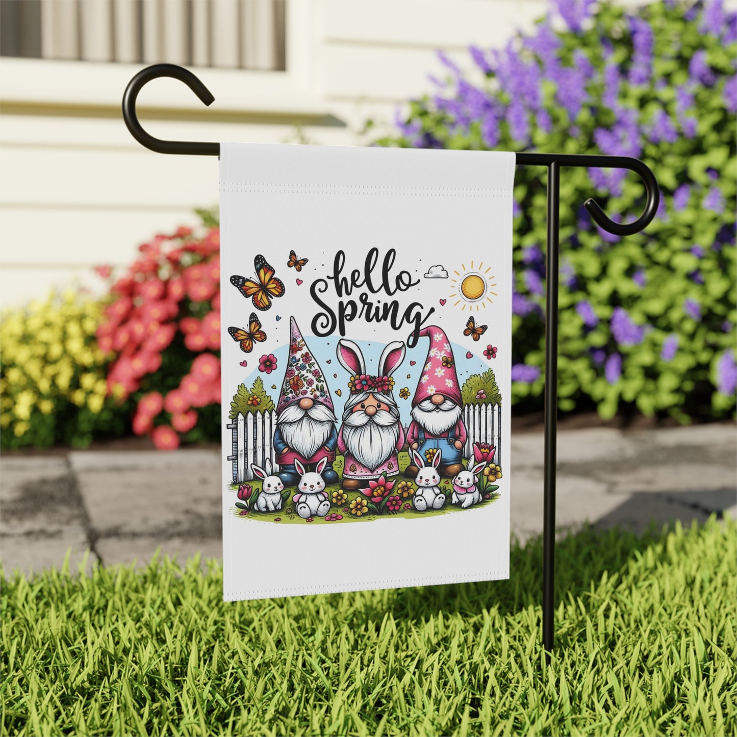 Hello Spring Gnomes Garden Flag