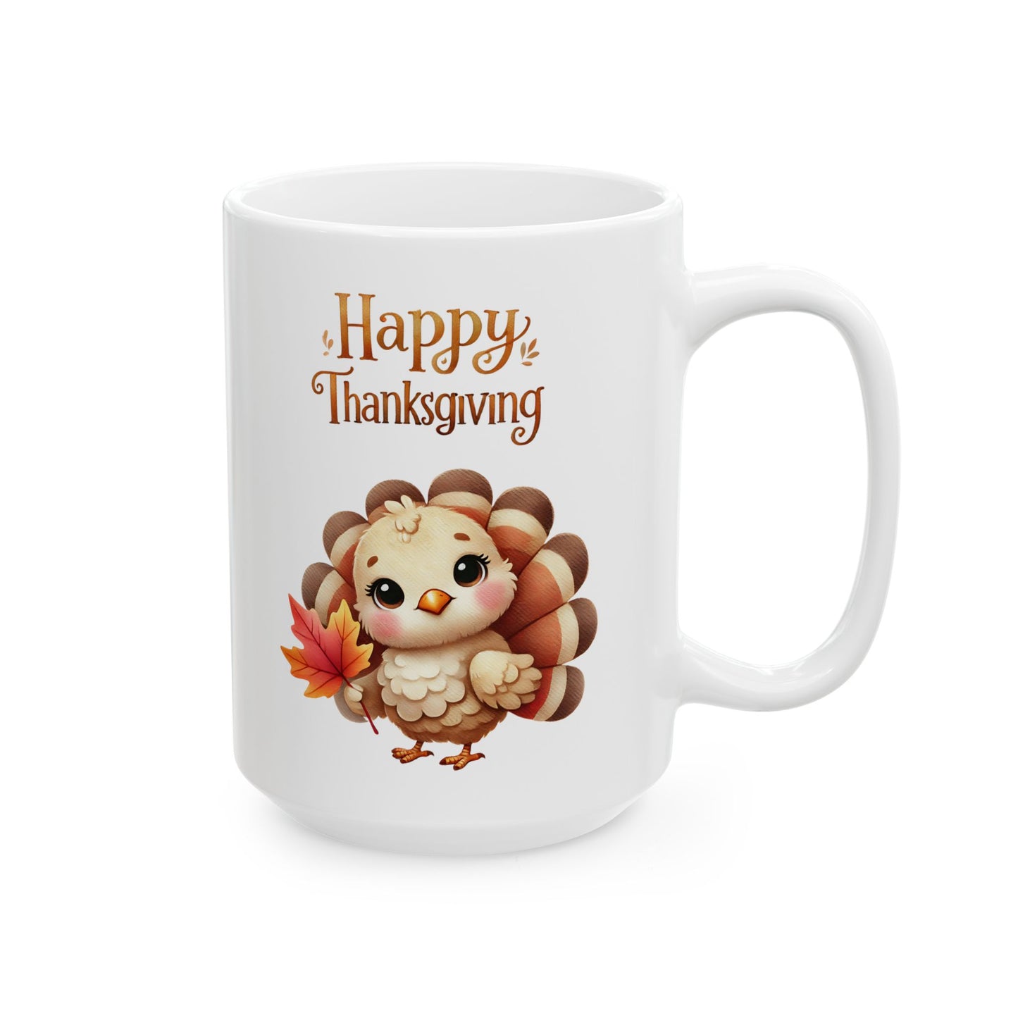 Thanksgiving Coffee Mug Featuring a Cute Baby Turkey Holding a Leaf
