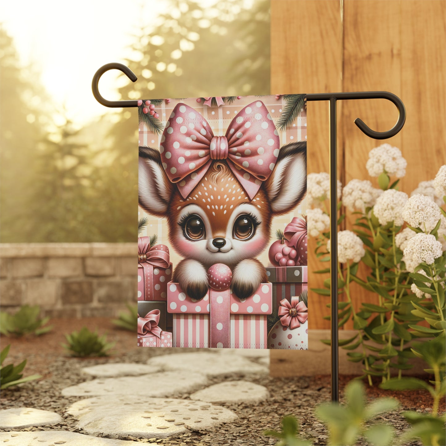 Cute Baby Reindeer in Pink Garden Flag