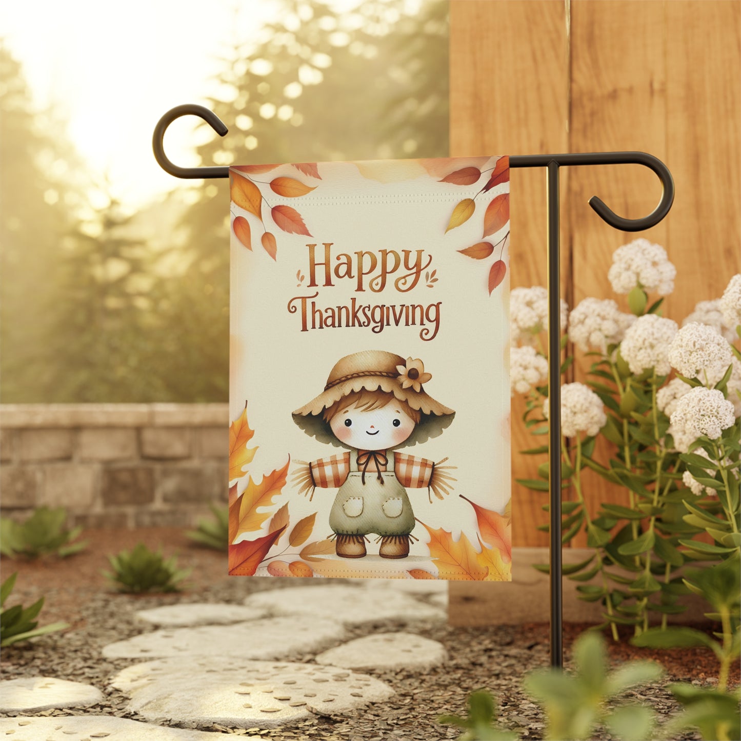 Cute Scarecrow Thanksgiving Garden Flag