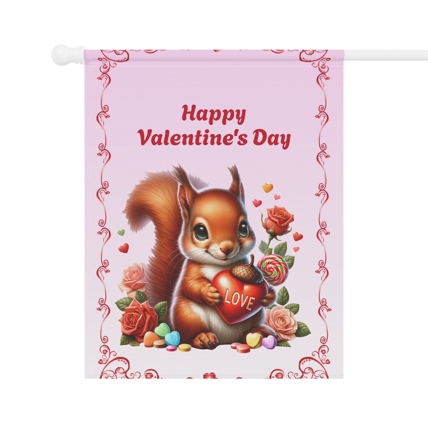 Valentine Squirrel Garden Flag