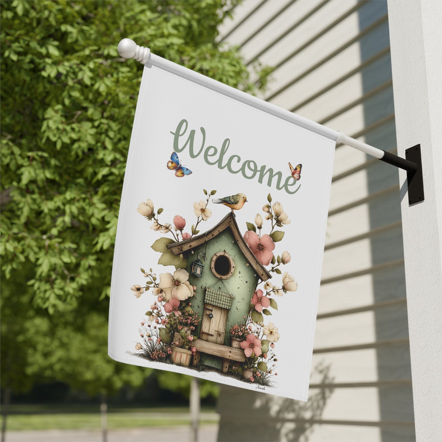 Birdhouse Welcome Garden Flag