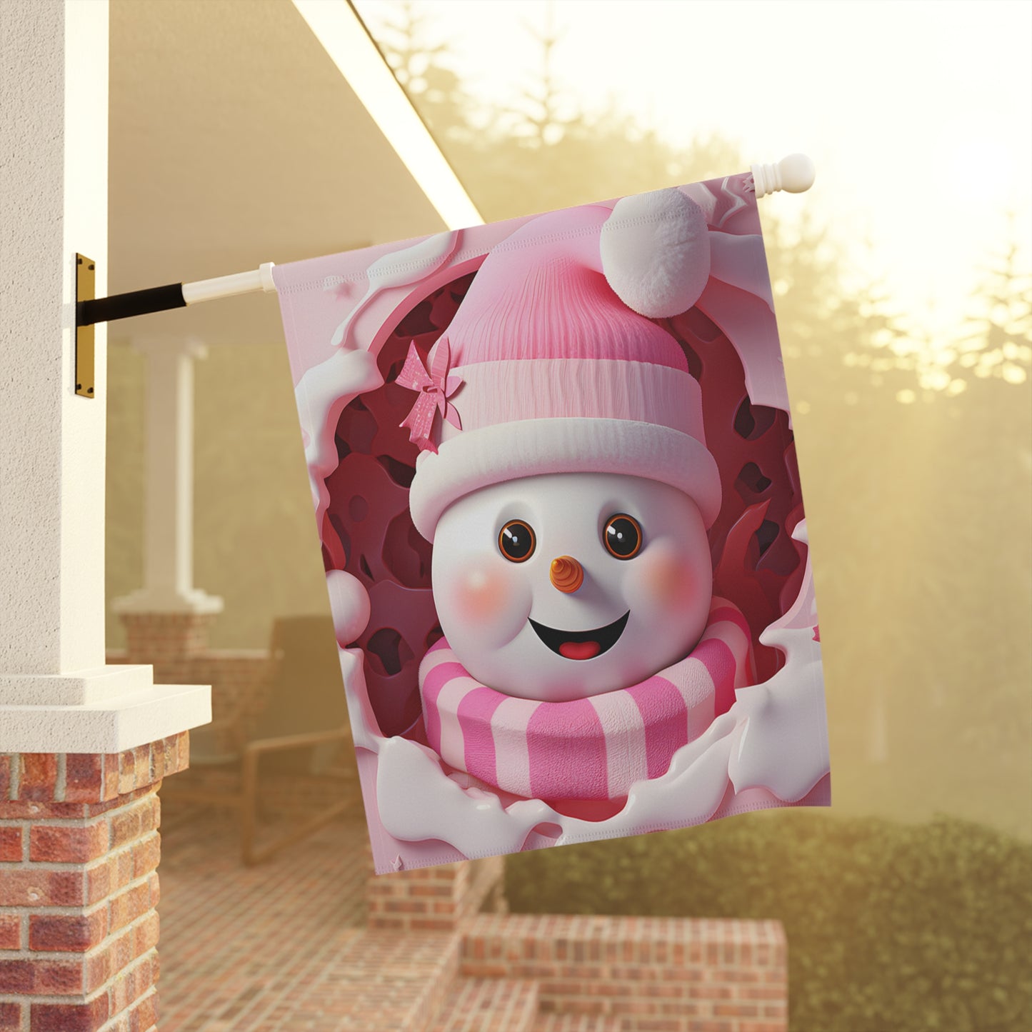 Adorable Pink Snowman Garden Flag