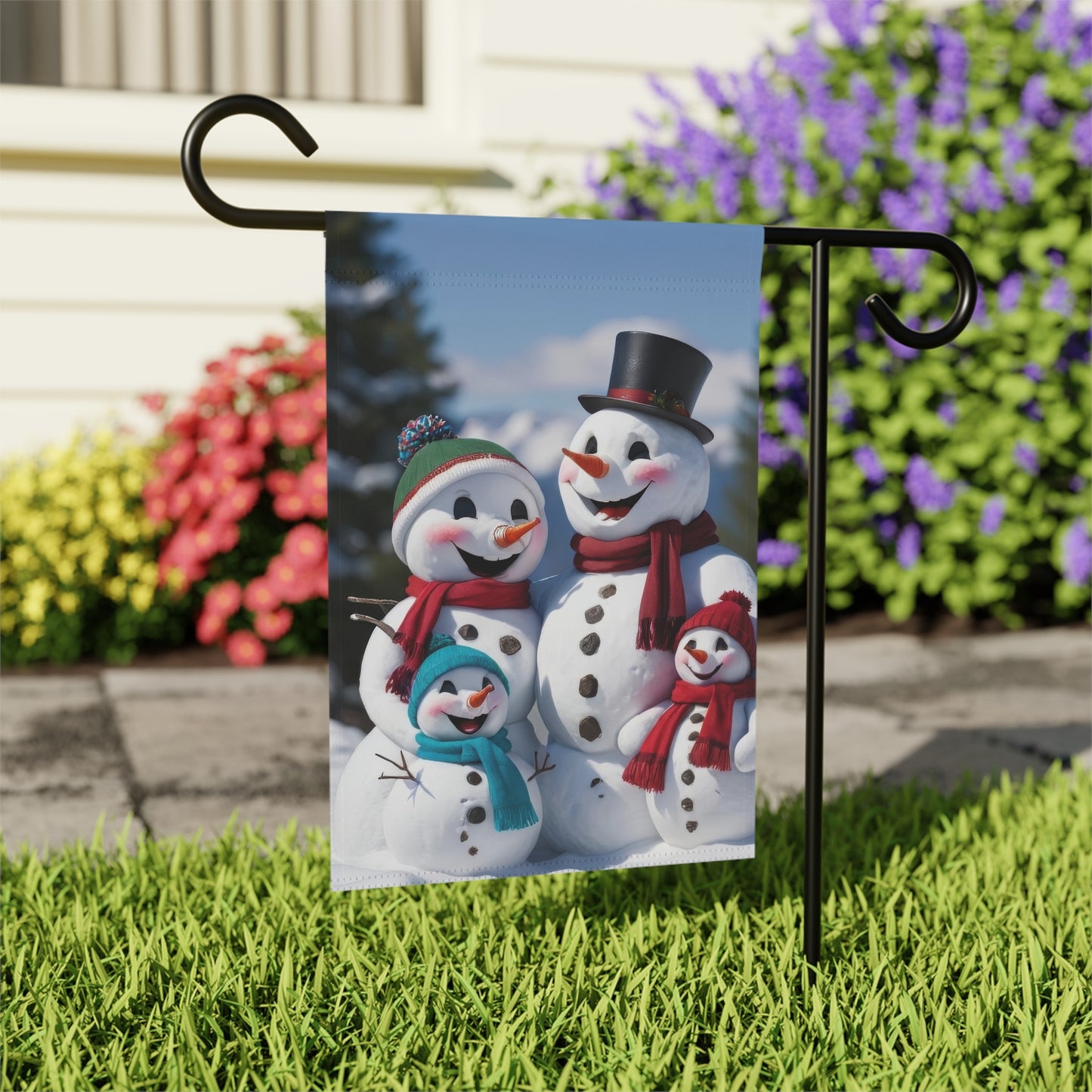 Happy Snowman Family Garden Flag/ Banner