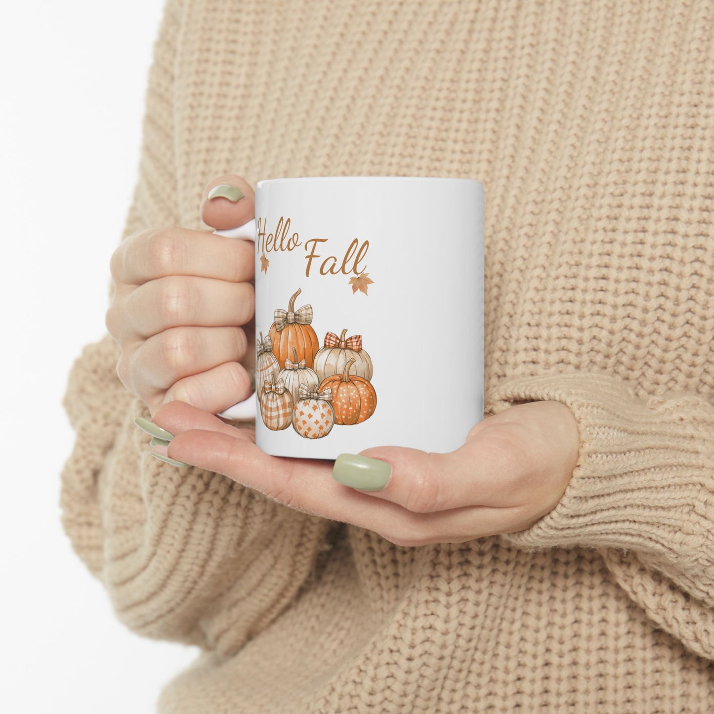 "Hello Fall" Plaid Pumpkin Coffee Mug