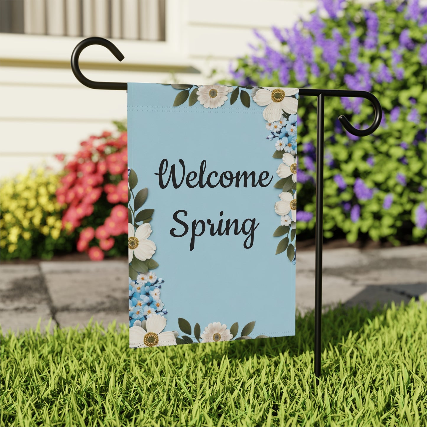 Blue Floral Welcome Spring Garden Flag