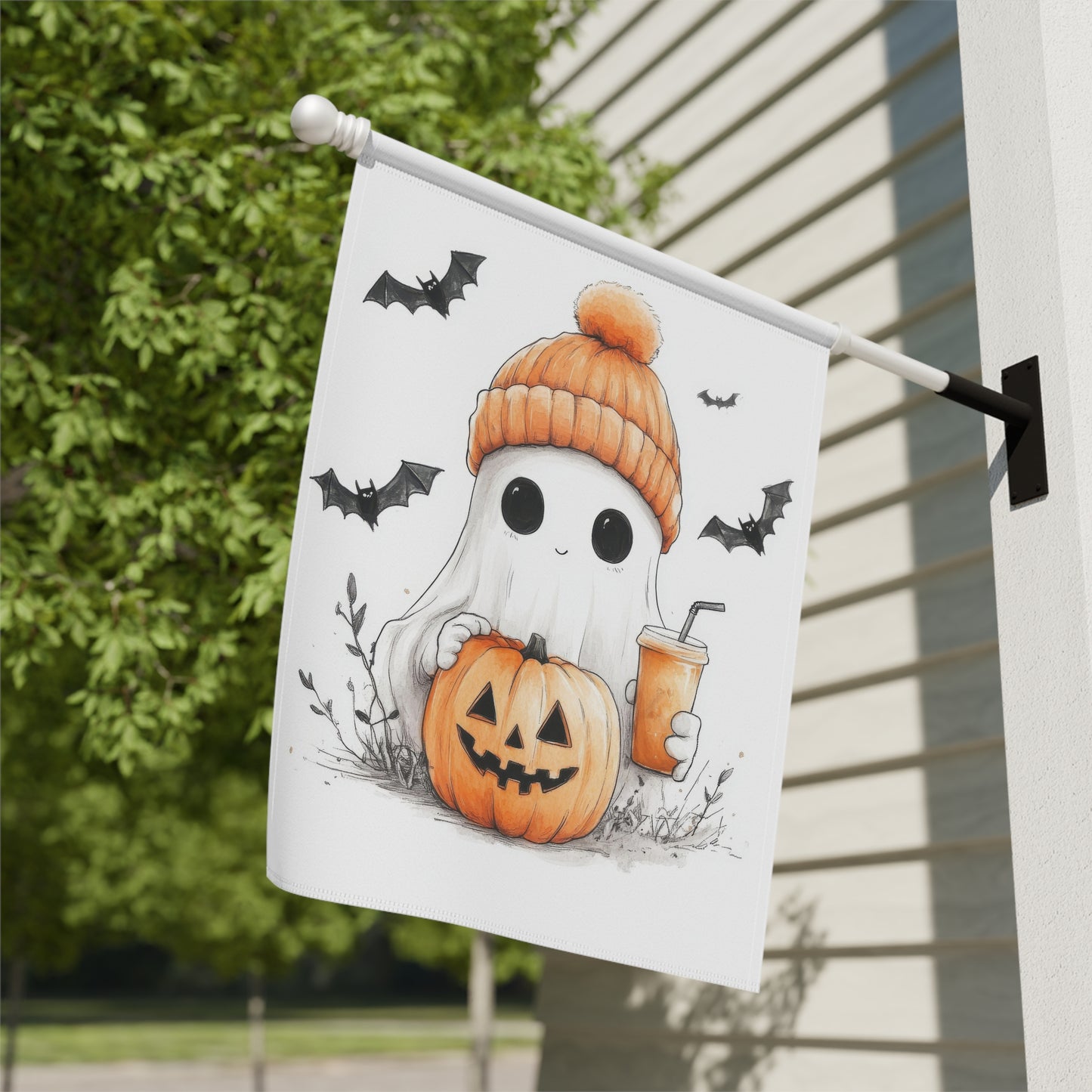 Cozy Cute Ghost Halloween Garden Flag
