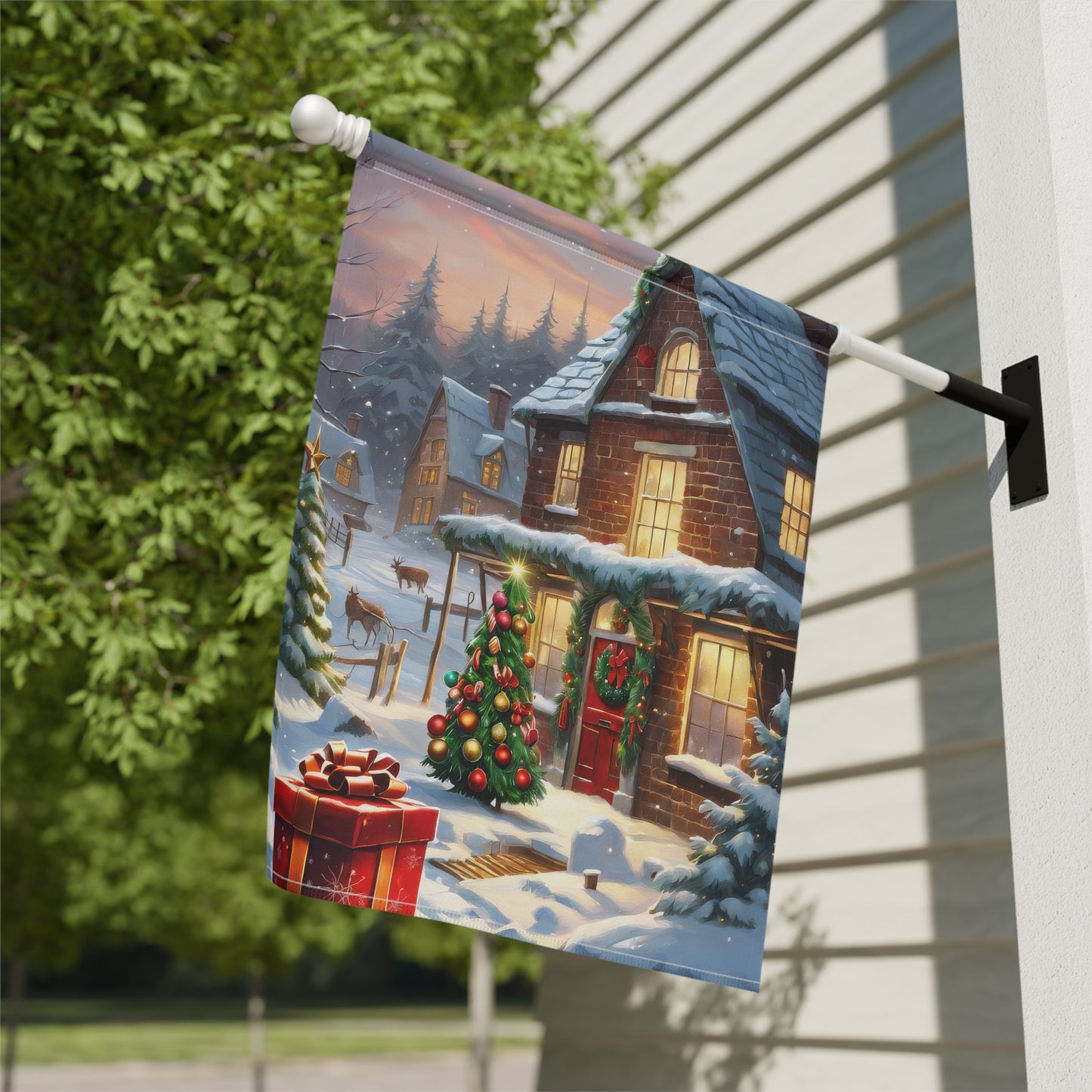 Cozy Christmas Cottage Garden Flag