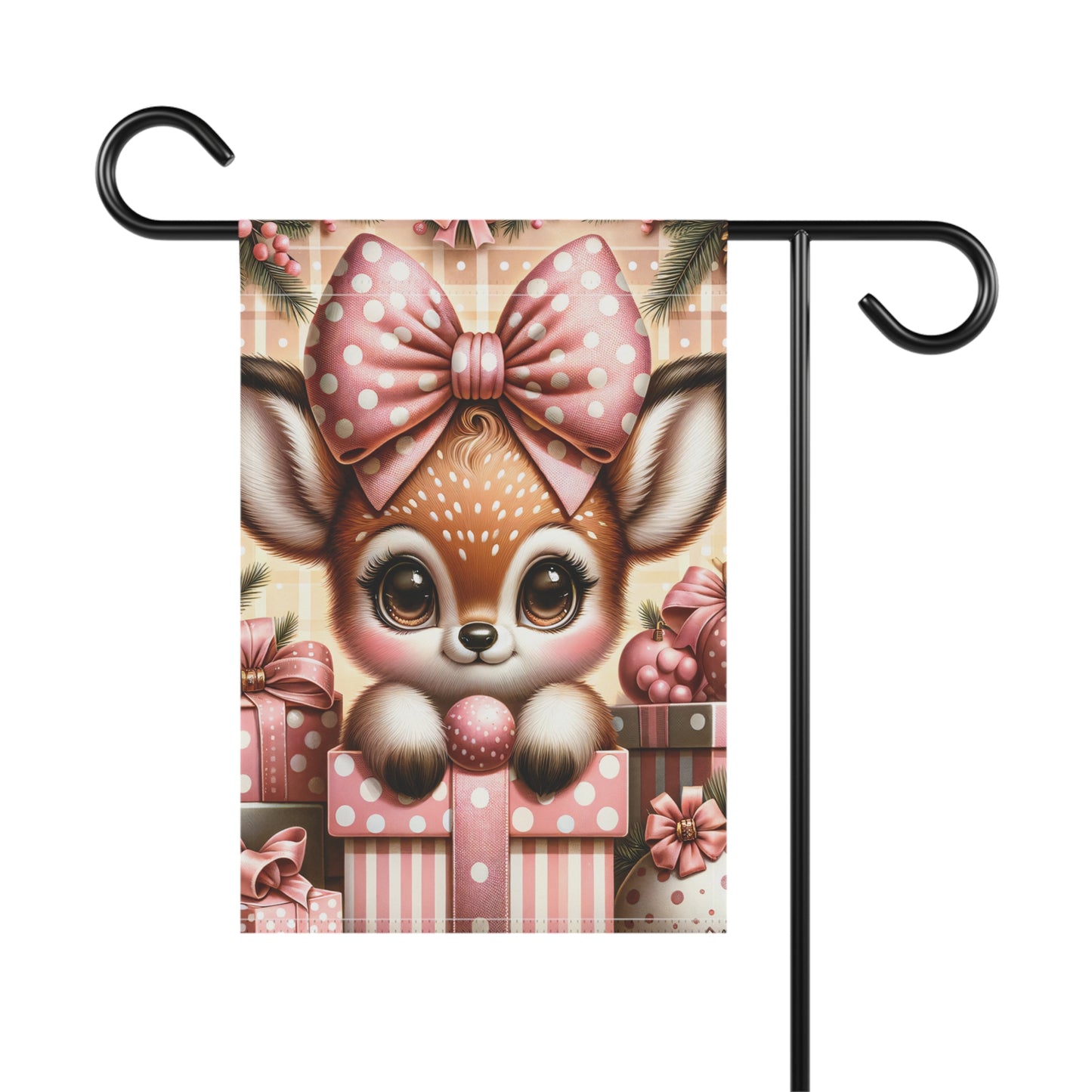 Cute Baby Reindeer in Pink Garden Flag
