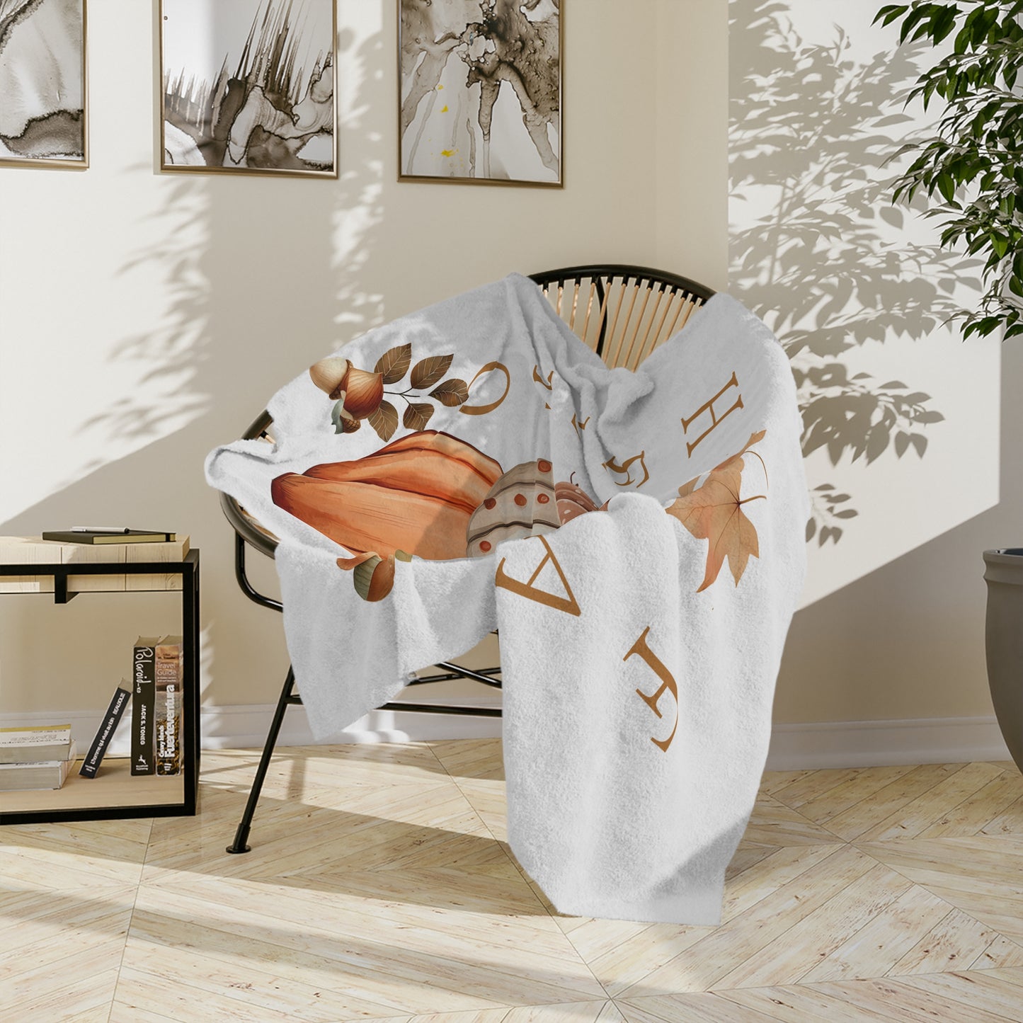 Hello Fall Harvest Stacked Pumpkins Velveteen Blanket
