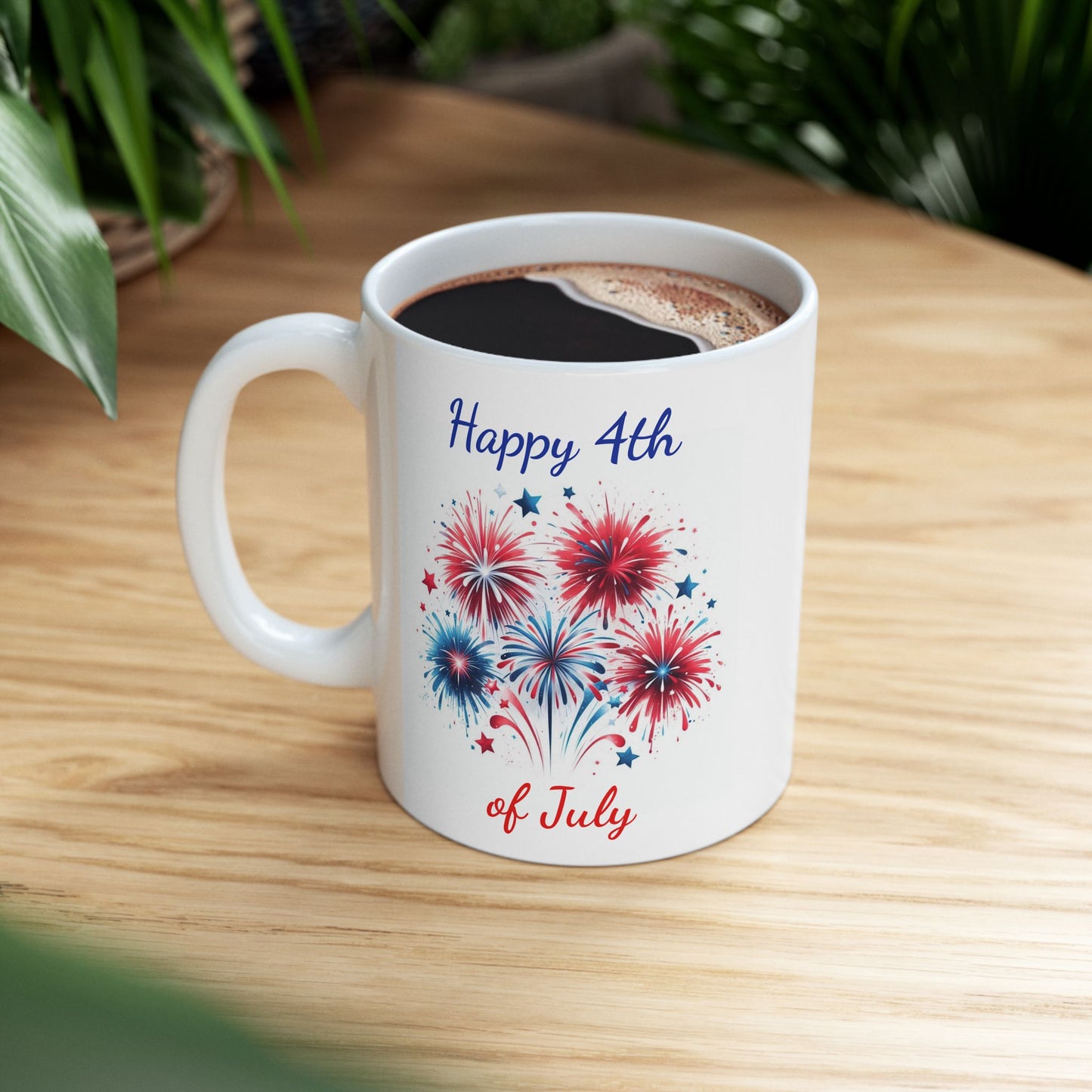 Patriotic Coffee Mug with Fireworks