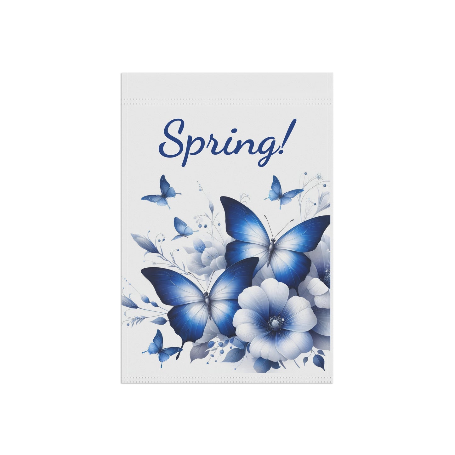 Elegant Blue Butterfly & Floral Spring Garden Flag