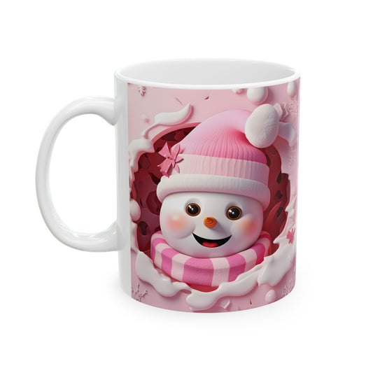 Adorable 3-D Pink Snowman Coffee Mug