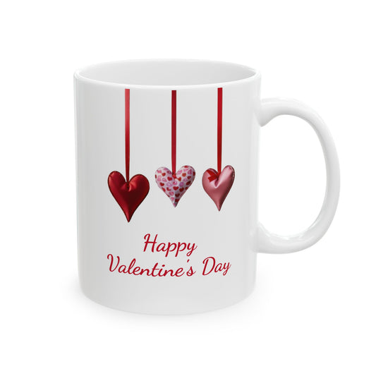 Elegant Hanging Hearts "Happy Valentines Day" Coffee Mug