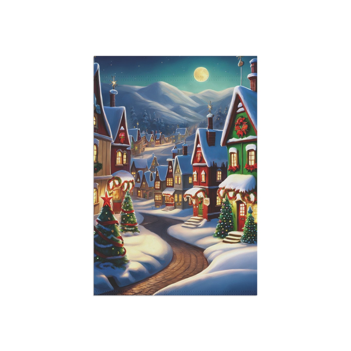 Moonlit Christmas Village Garden Flag