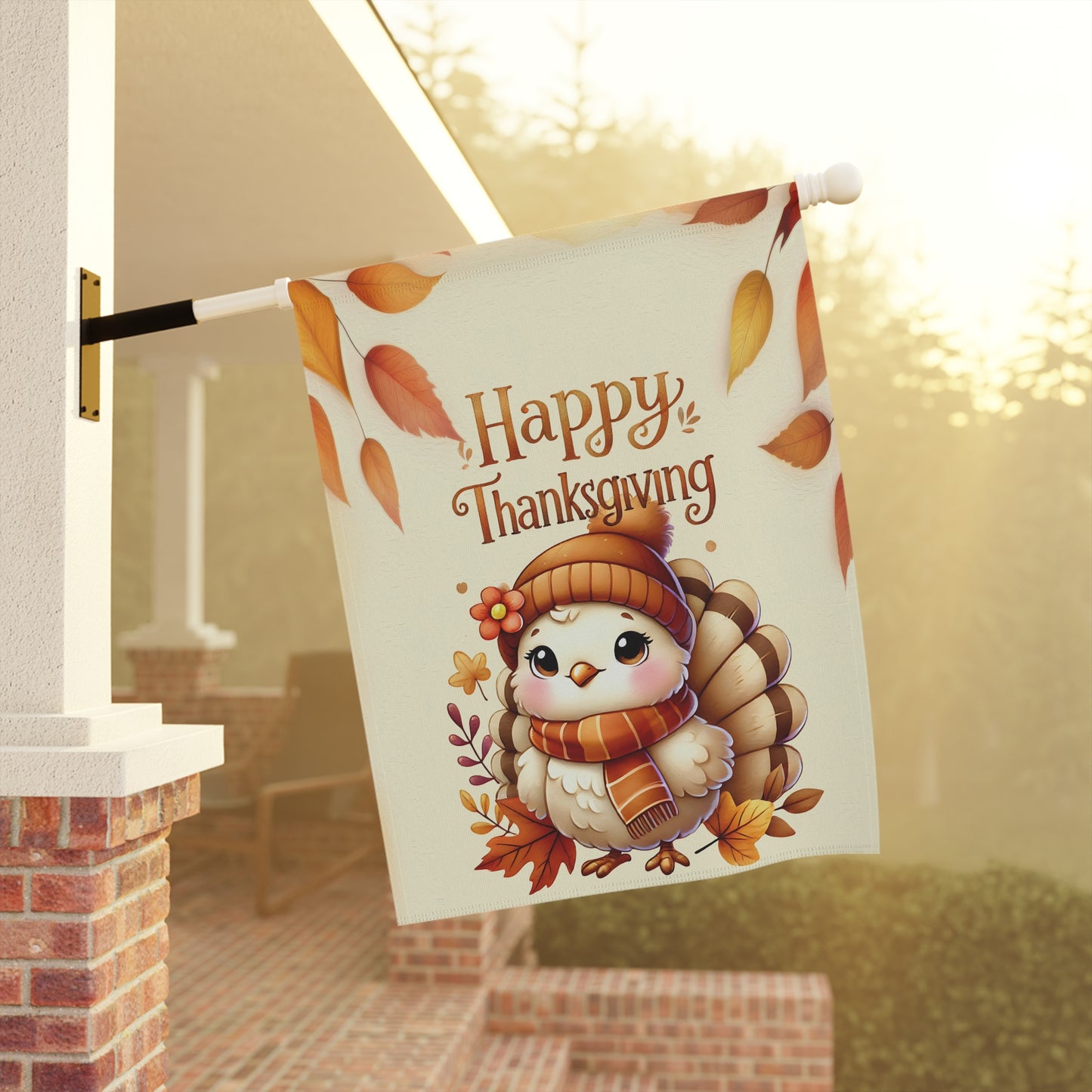Cute Cozy Turkey Thanksgiving Garden Flag