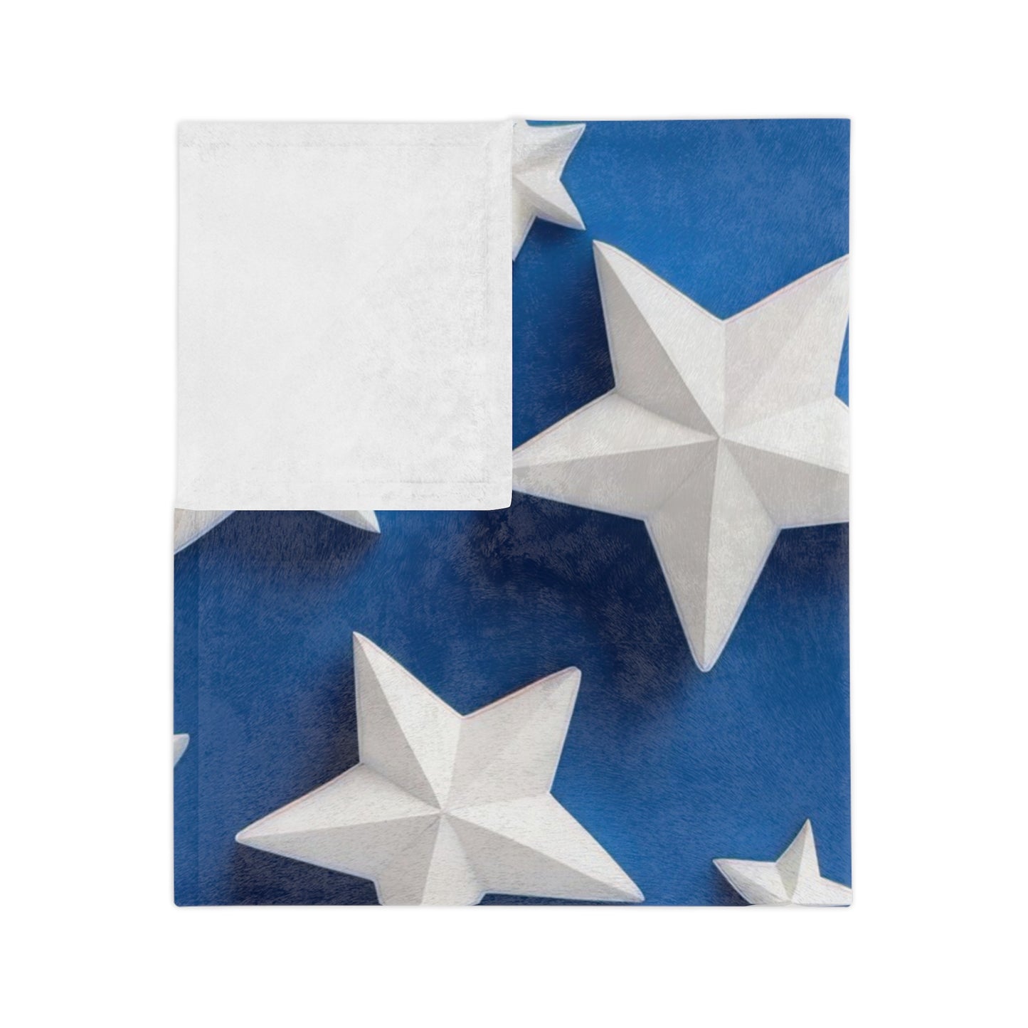 Bold Blue Velveteen Plush Blanket with 3D White Stars