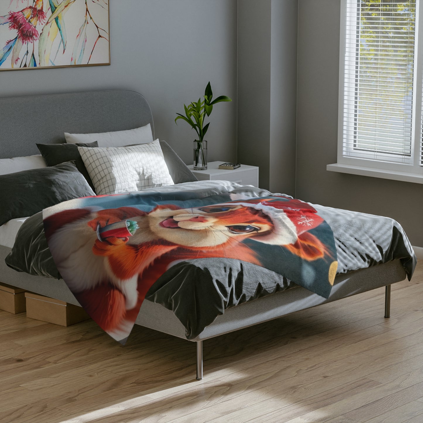 Cute Christmas Squirrel Velveteen Plush Blanket
