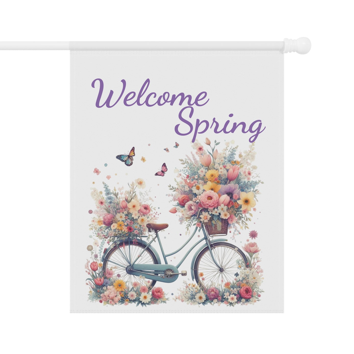 Welcome Spring Garden Flag with Floral Bicycle Design