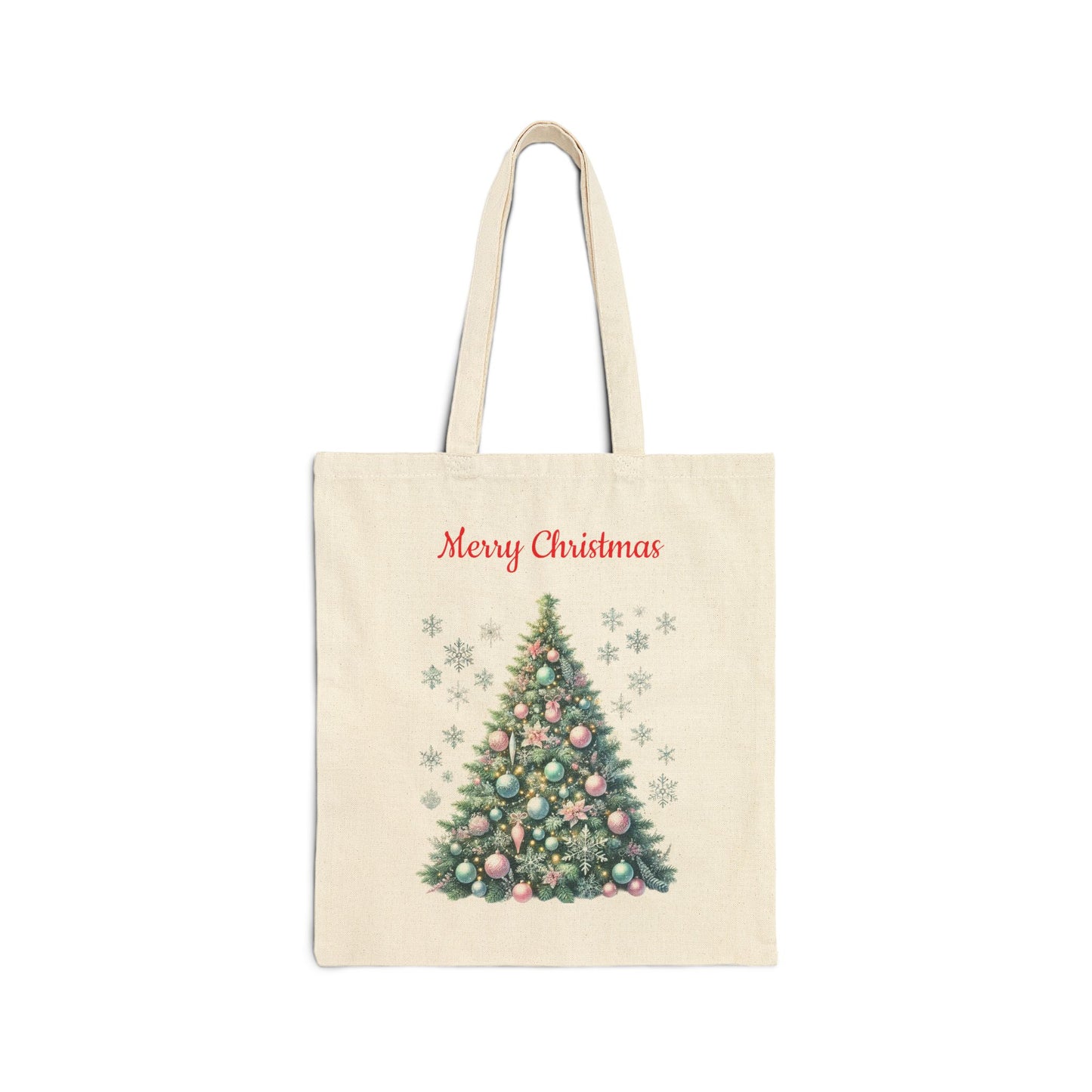 Canvas tote bag with an elegant Christmas tree and "Merry Christmas" text