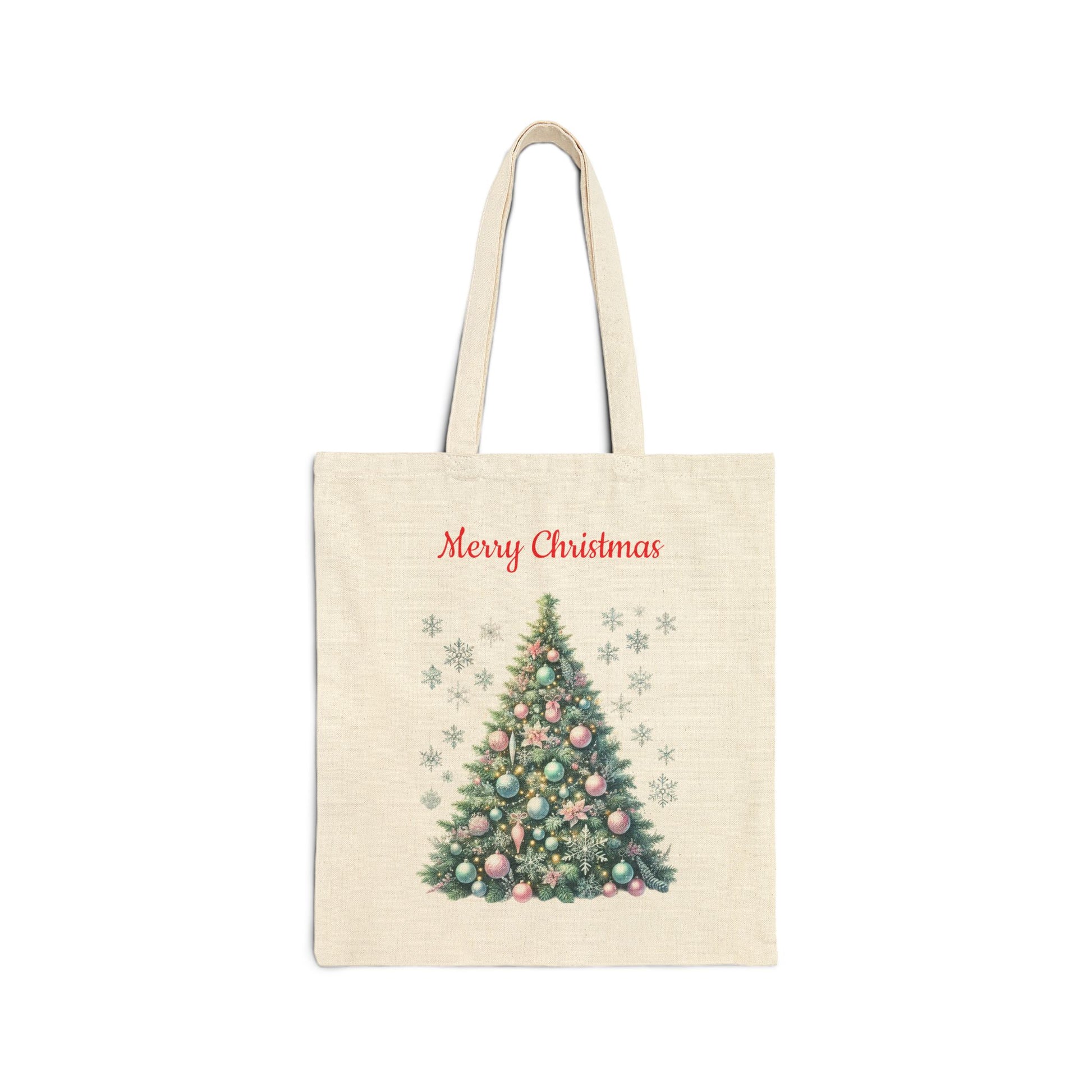 Canvas tote bag with an elegant Christmas tree and "Merry Christmas" text