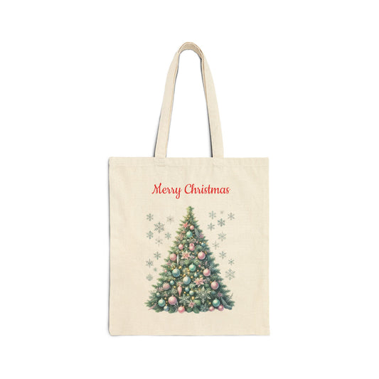 Canvas tote bag with an elegant Christmas tree and "Merry Christmas" text