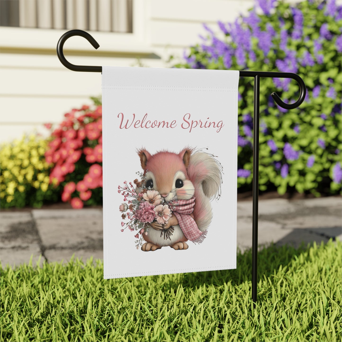 Welcome Spring Squirrel Garden Flag