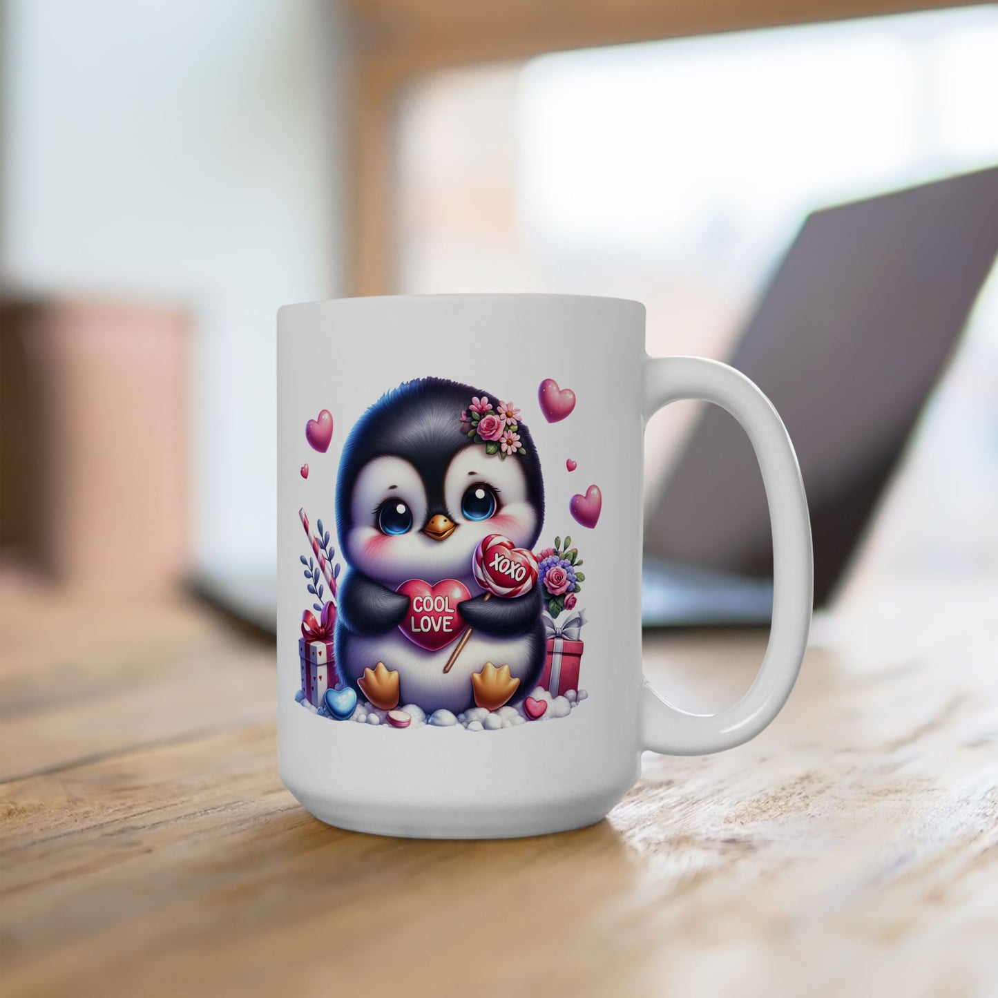 Adorable Penguin "COOL LOVE" Coffee Mug