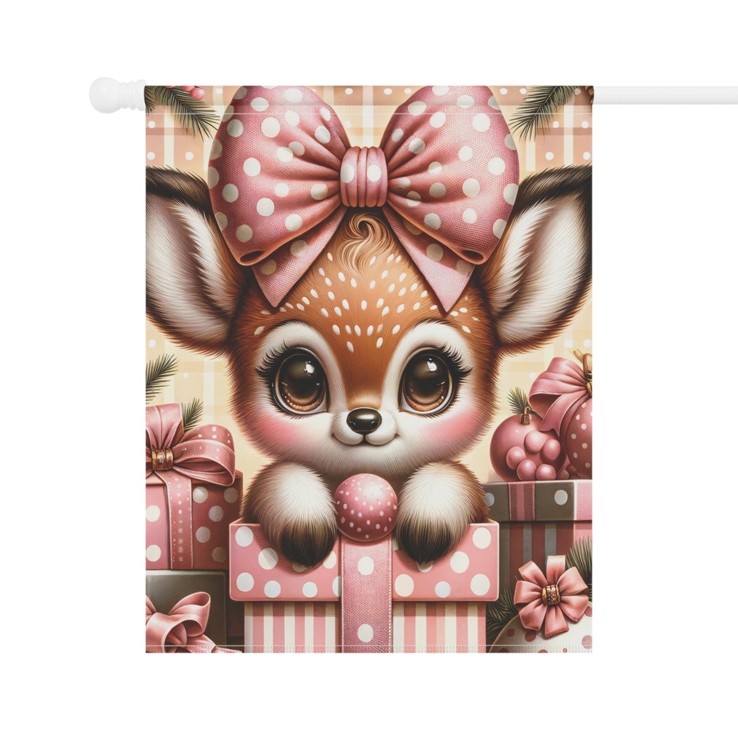 Cute Baby Reindeer in Pink Garden Flag