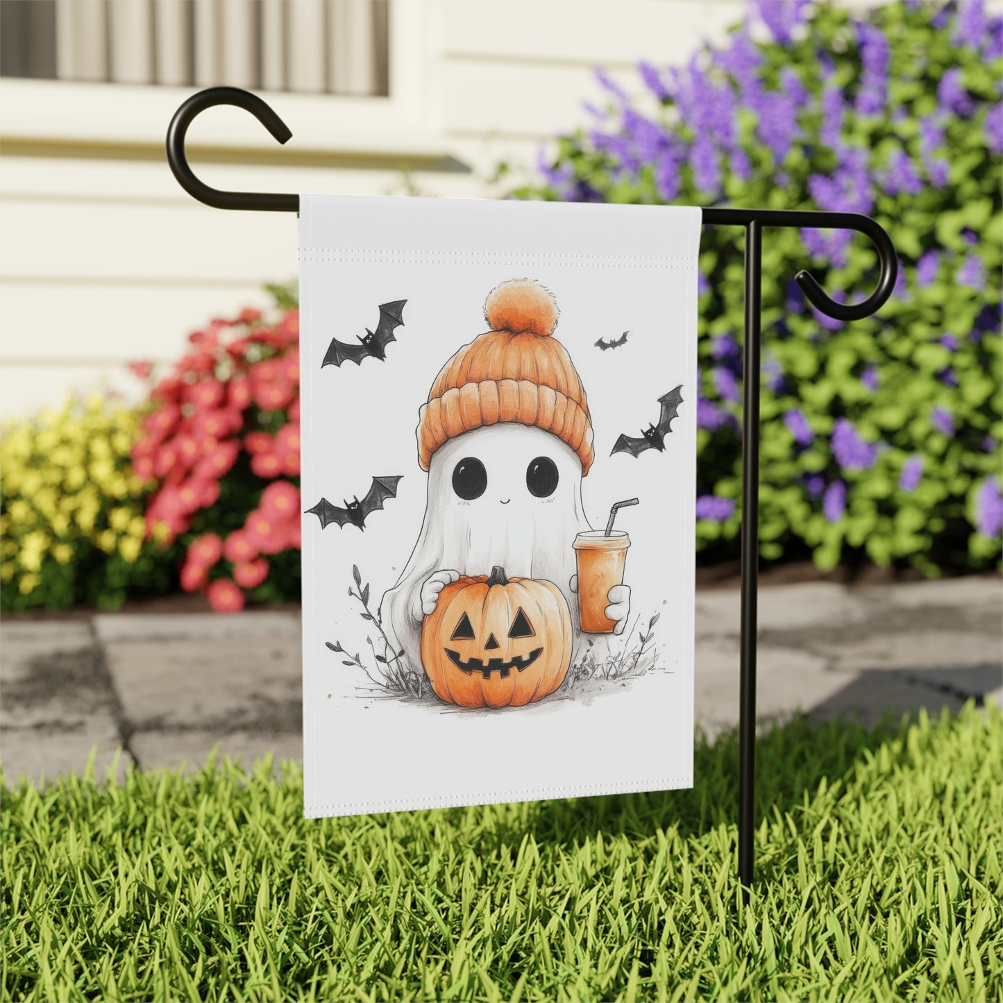 Cozy Cute Ghost Halloween Garden Flag