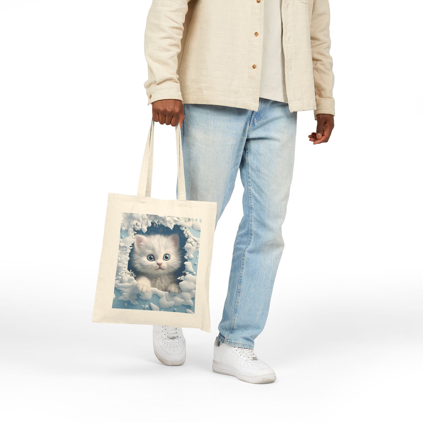 Cute Blue-Eyed Kitten Reusable Tote Bag