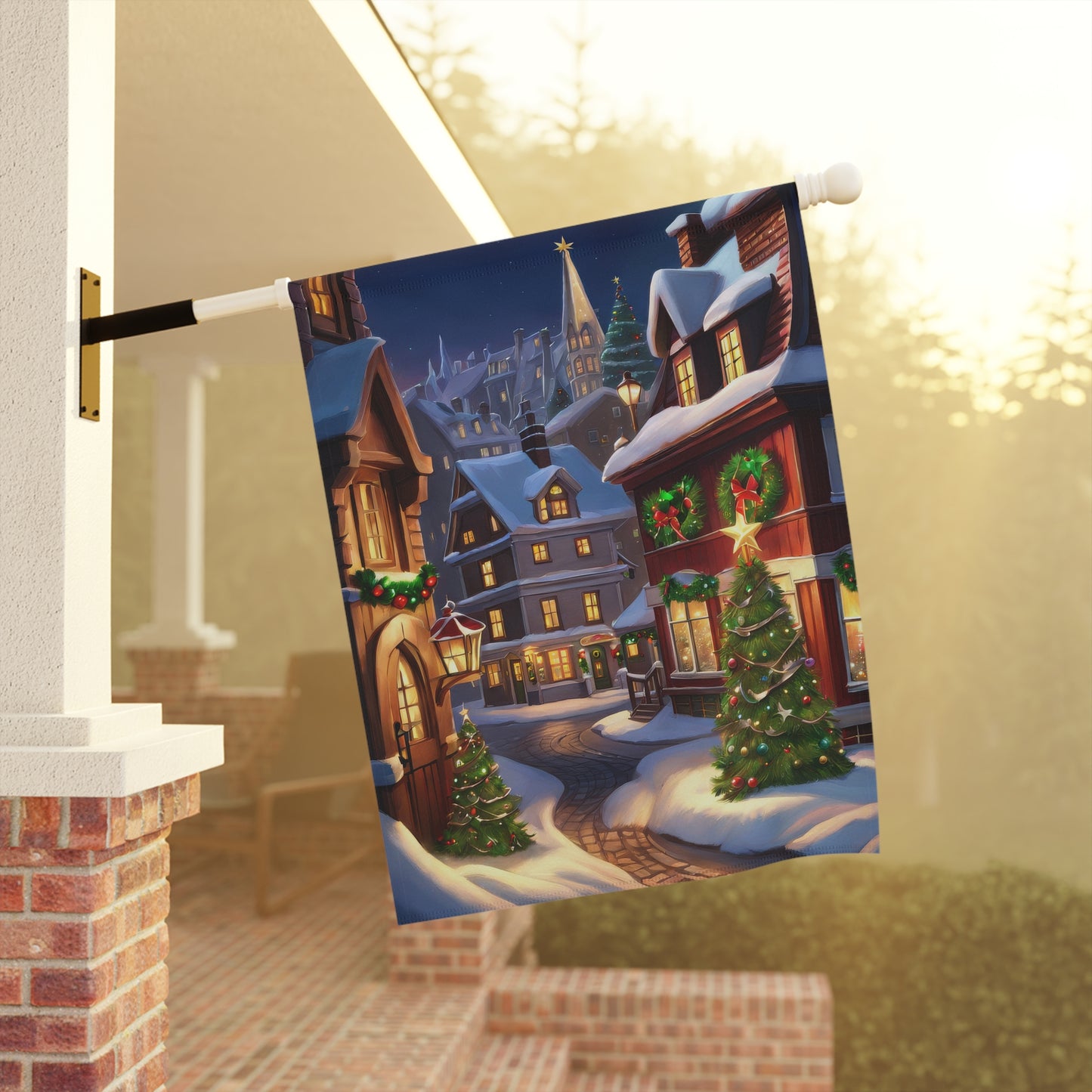 Enchanting Christmas Village Street Garden Flag