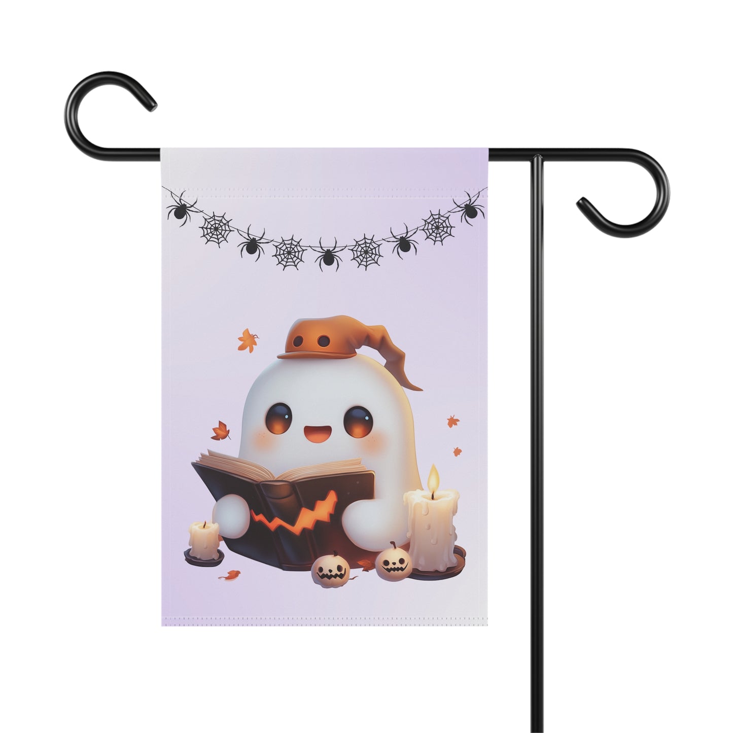 Cute Ghost Reading Spell Book Garden Flag