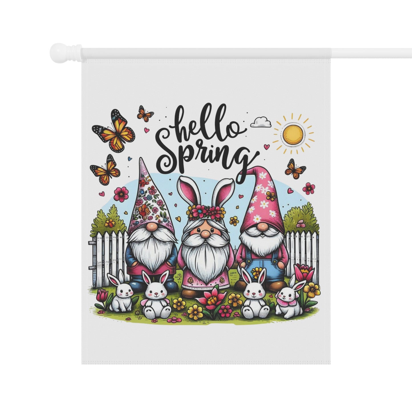 Hello Spring Gnomes Garden Flag