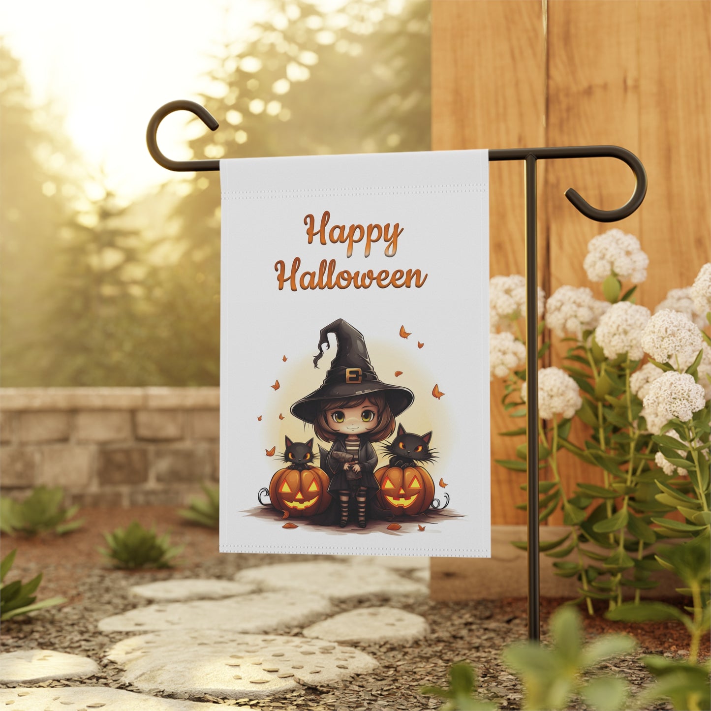 Cute Witch and Black Cats Garden Flag