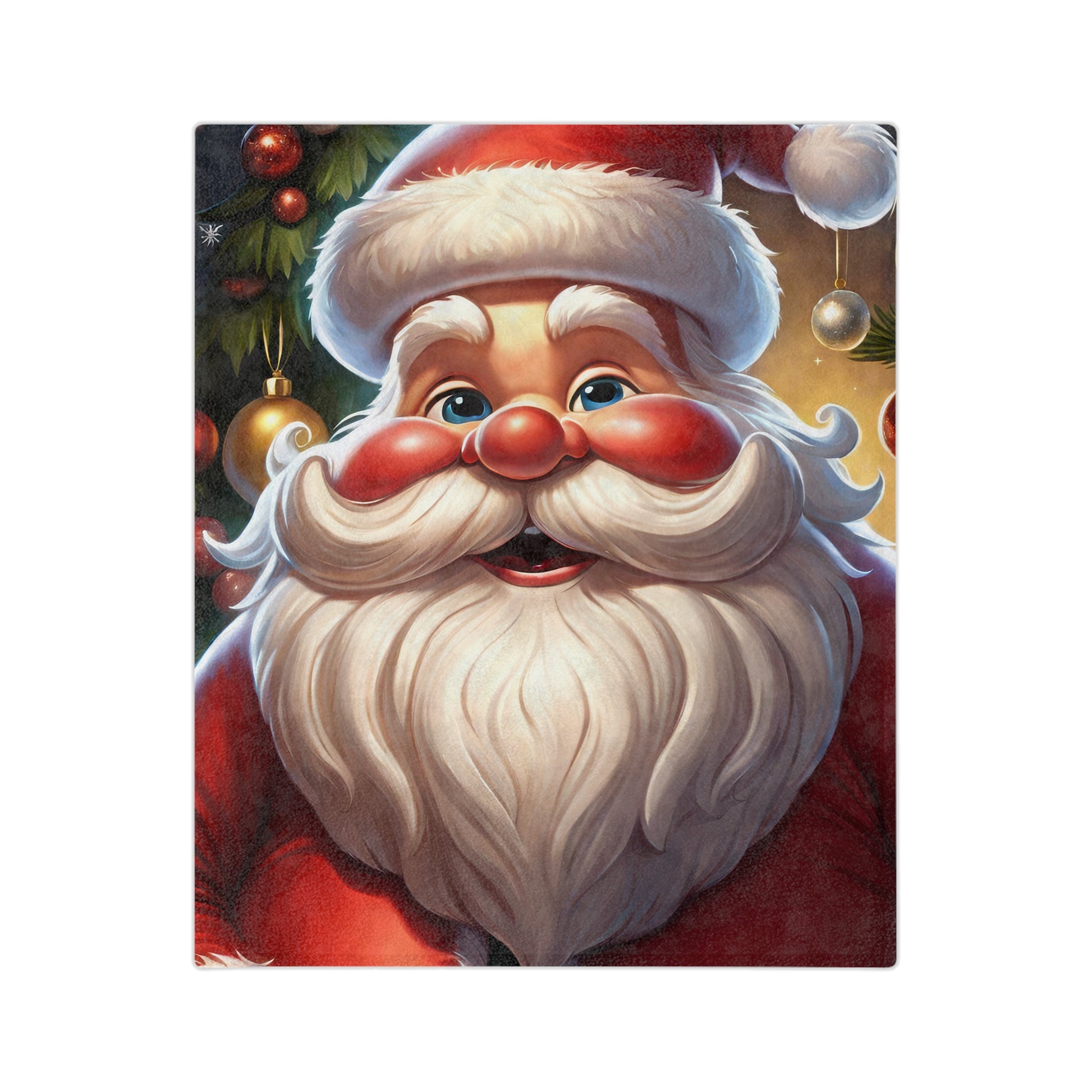 Plush Christmas blanket with cute smiling Santa Claus close-up