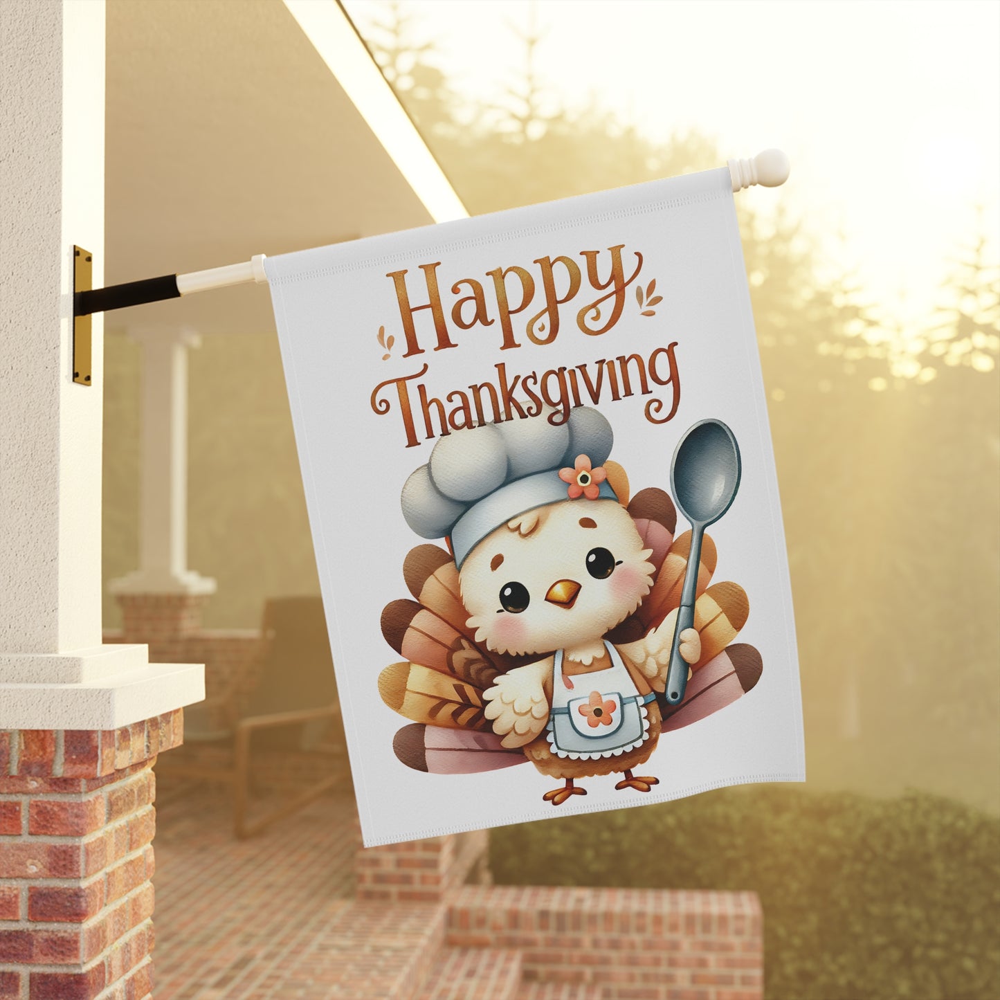 Cute Chef Turkey Happy Thanksgiving Garden Flag