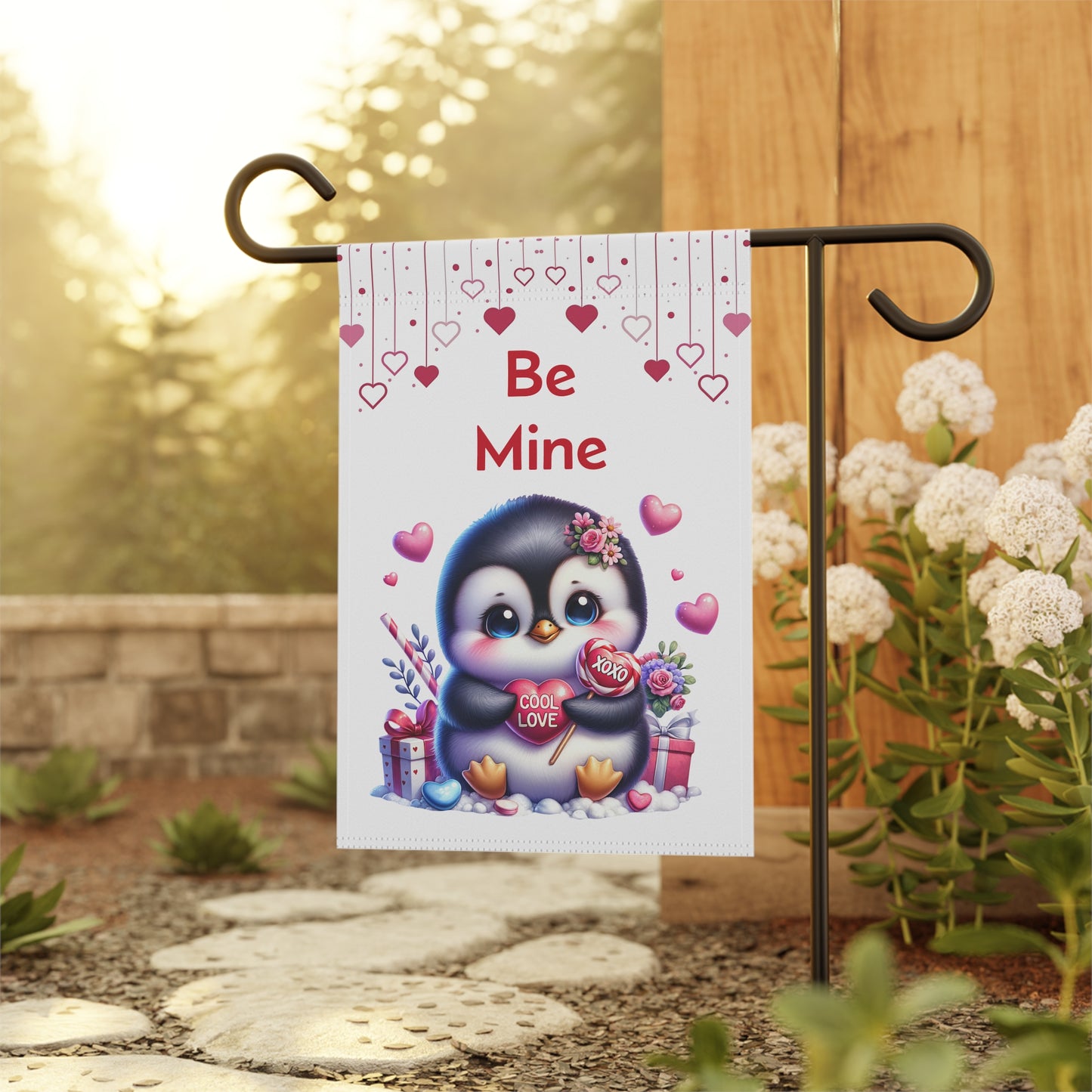 Be Mine Penguin Valentine Garden Flag