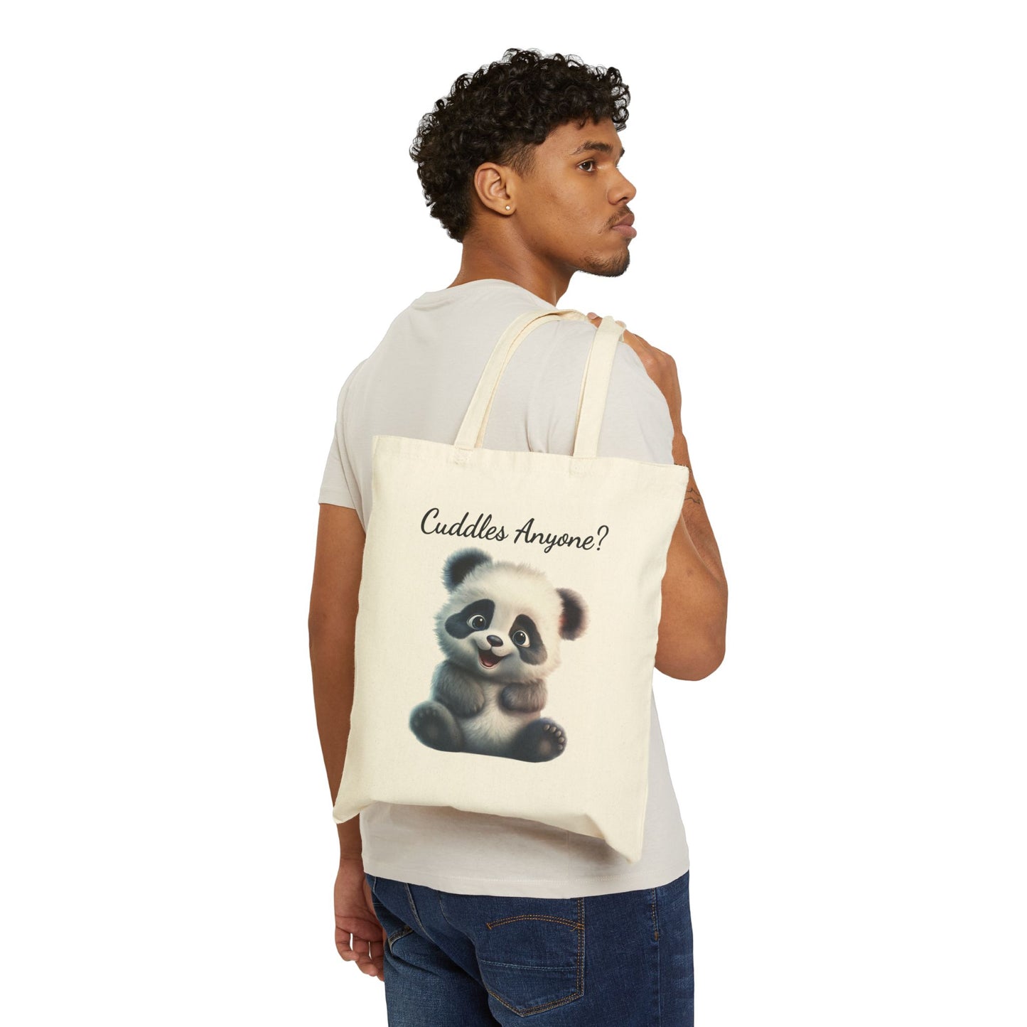 "Cuddles Anyone?" Cute Panda 100% Cotton Canvas Tote Bag