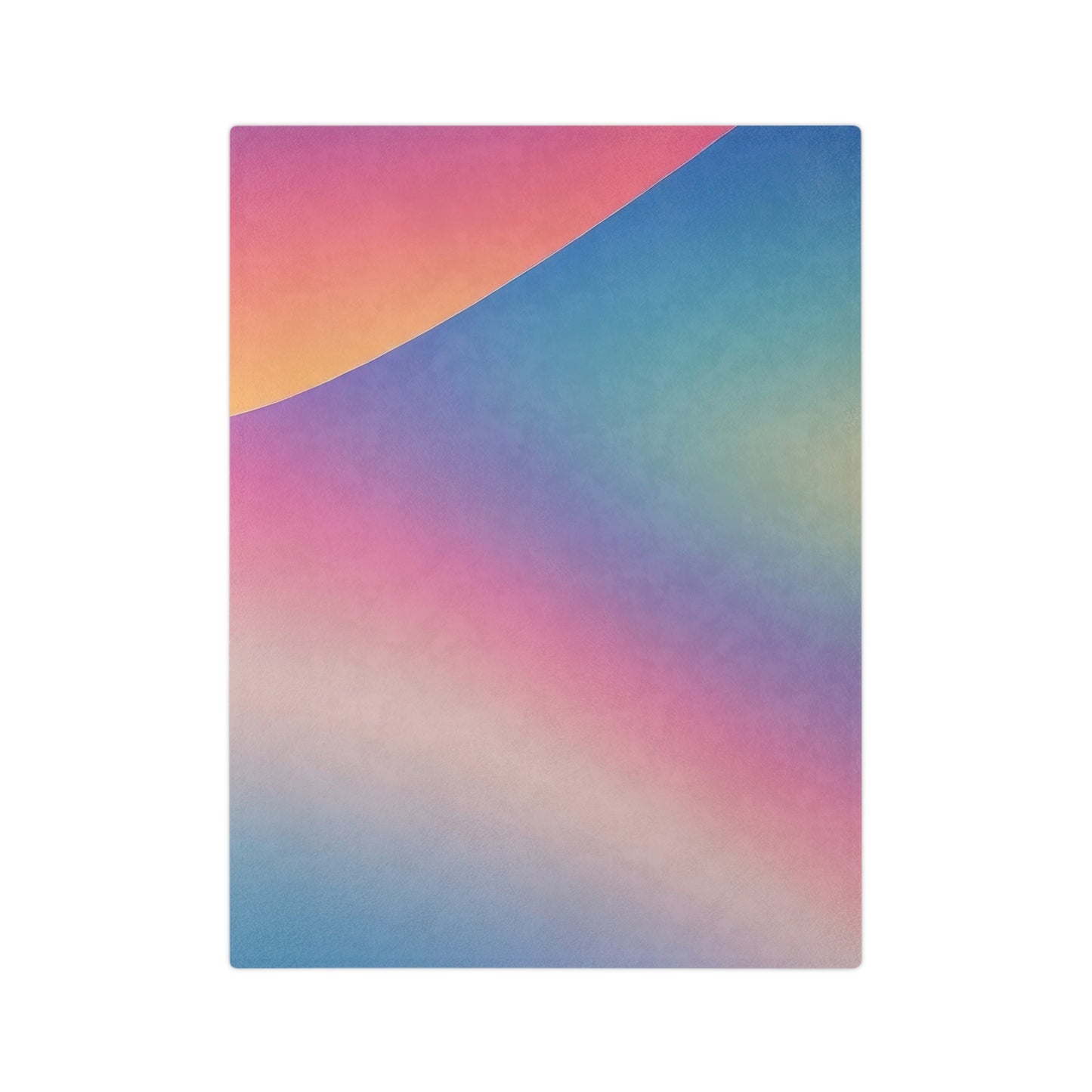 A vibrant velveteen blanket featuring a smooth abstract gradient design in soft pastel colors like peach, pink, purple, and blue.
