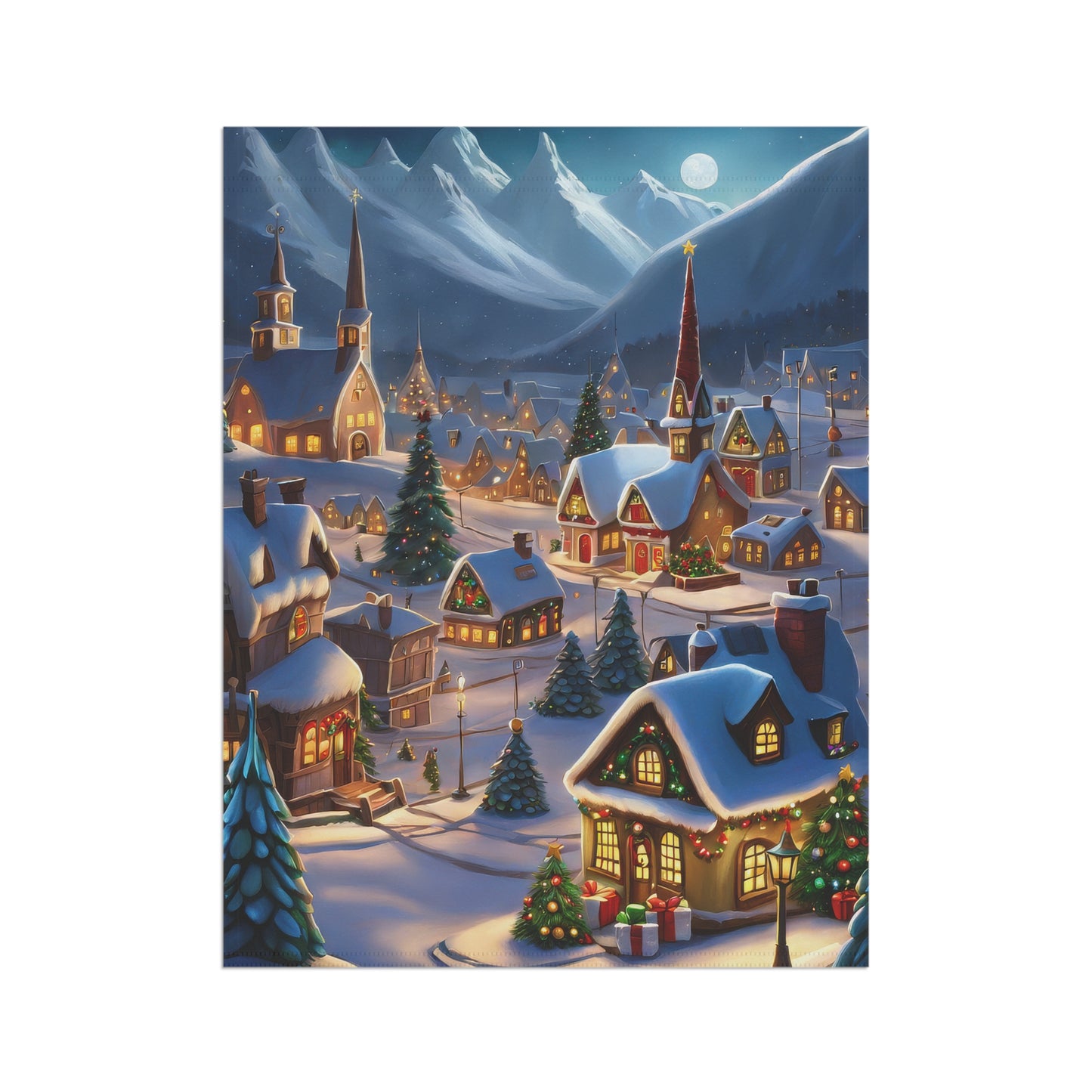 Magical Christmas Mountain Village Garden Flag