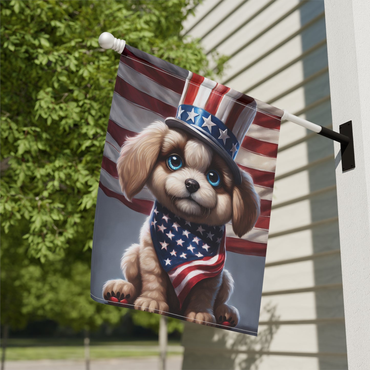 Cute Puppy Patriotic Garden Flag/House Banner