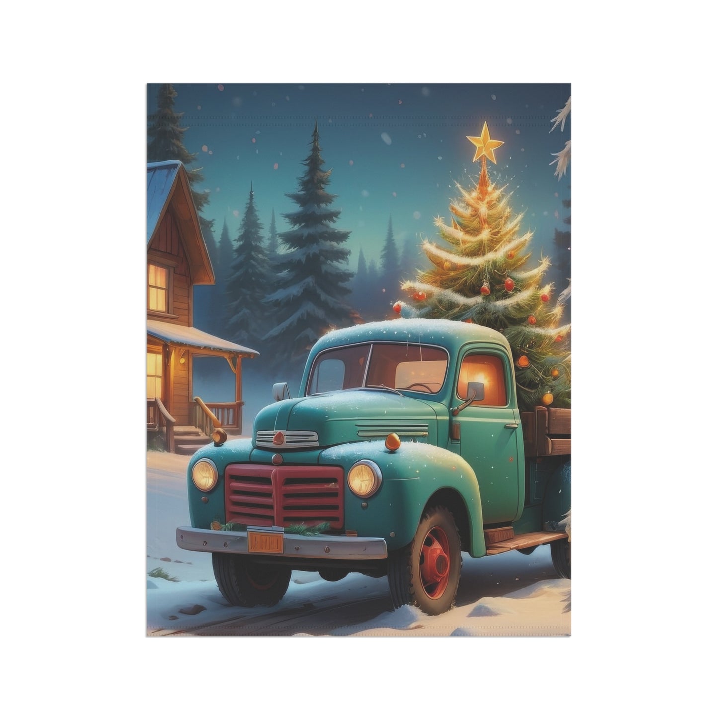 Vintage Truck with Christmas Tree Flag
