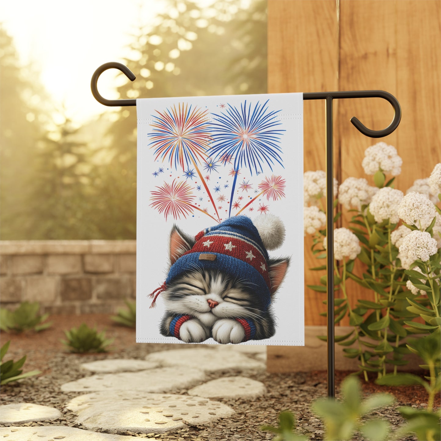 Sleepy Kitten on 4th of July Garden Flag