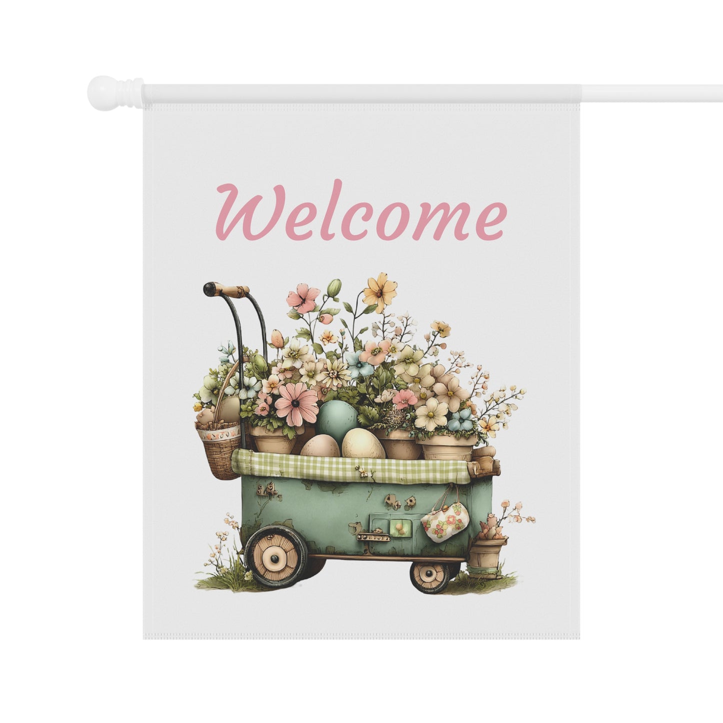 Vintage Flower Wagon Welcome Flag
