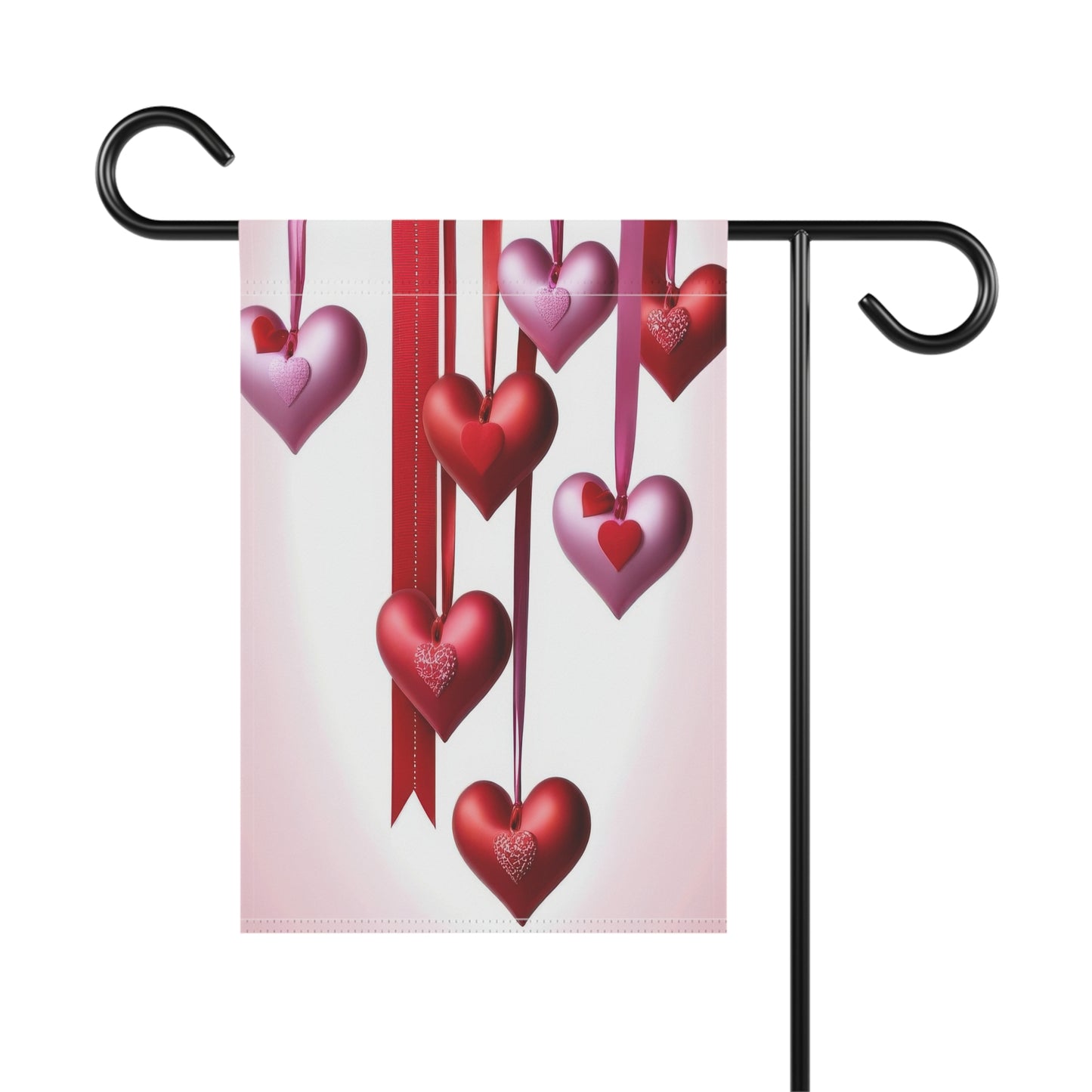 Valentine Garden Flag with Red & Pink Hanging Hearts
