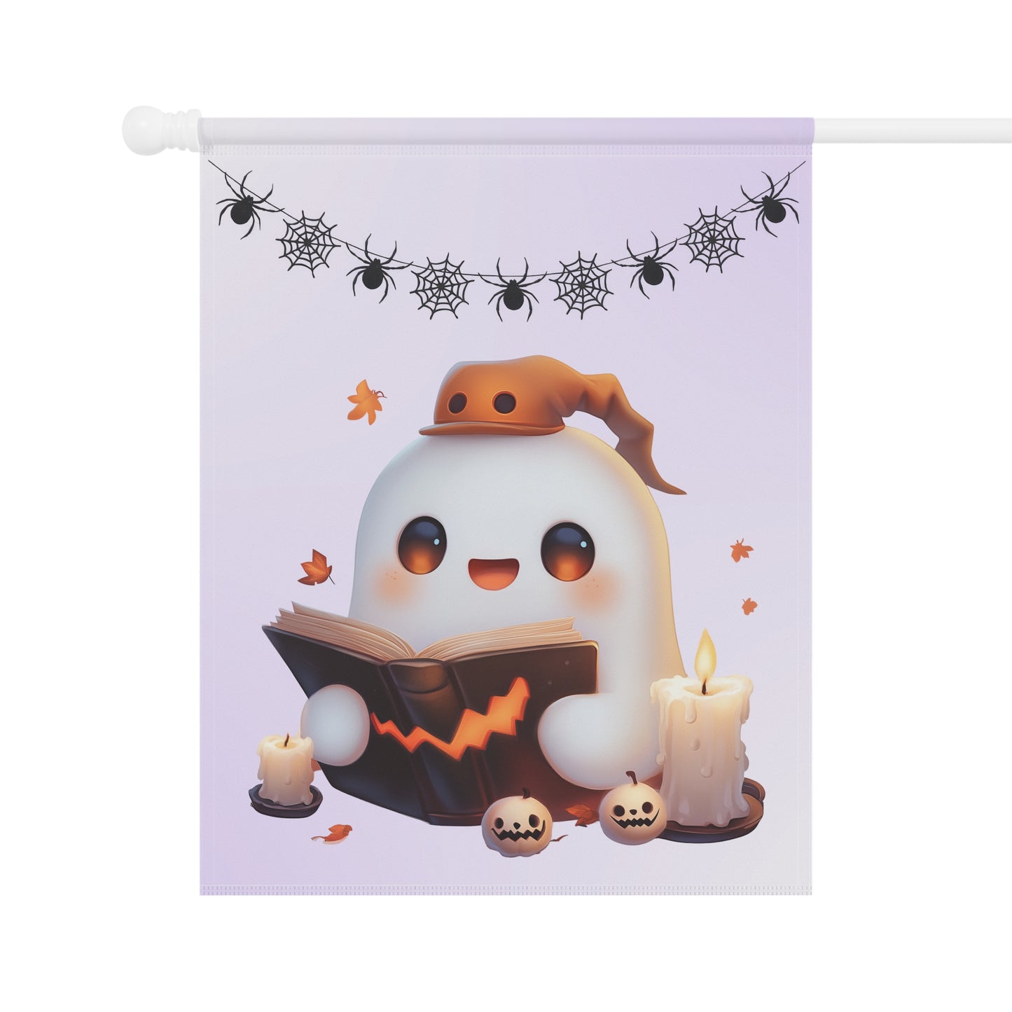 Cute Ghost Reading Spell Book Garden Flag